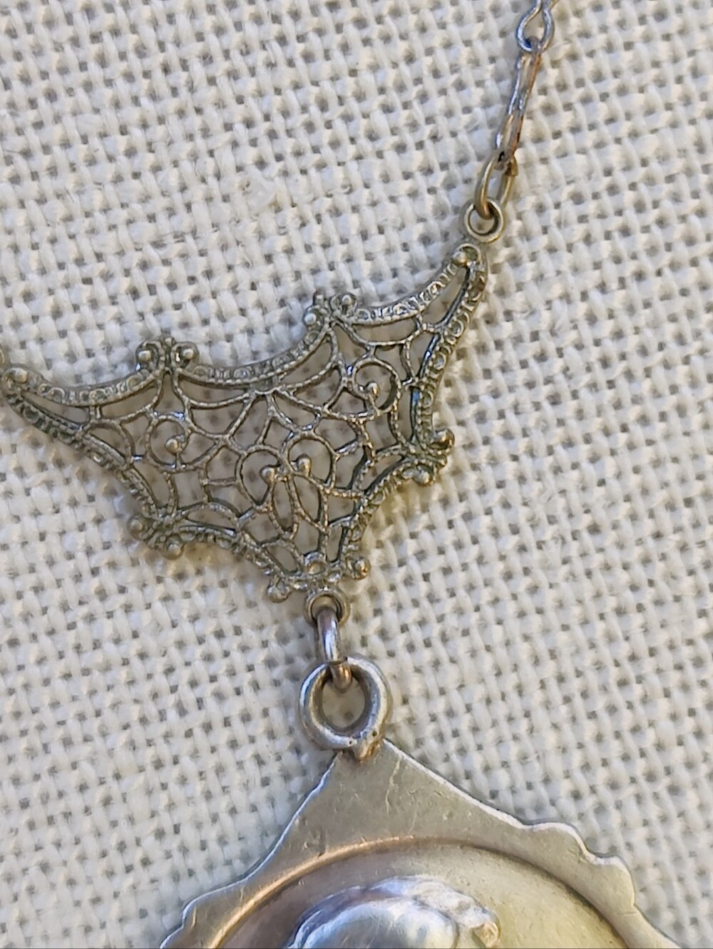 Antique Sterling Cameo Pendant Necklace - Picture 3 of 7
